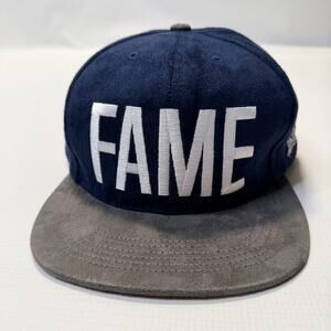Hall Of Fame 2nd Sucks Hat Cap Snap Back Mens Navy Gray Suede FAME Embroidered